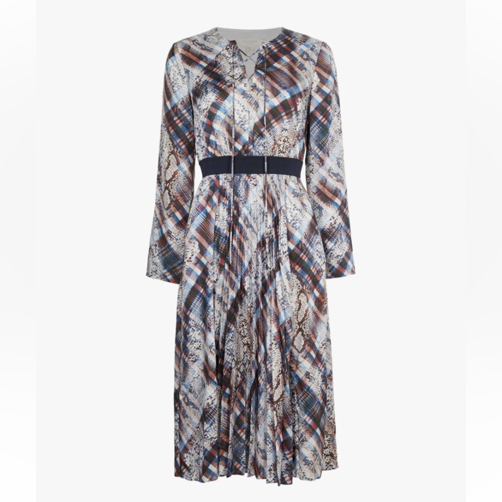 New Ted Baker London womens quartz printed midi long sleave dress Fit S-M - Picture 4 of 16